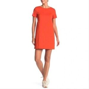 Tibi Red Orange Short Sleeve Shirt Shift Mini Dress